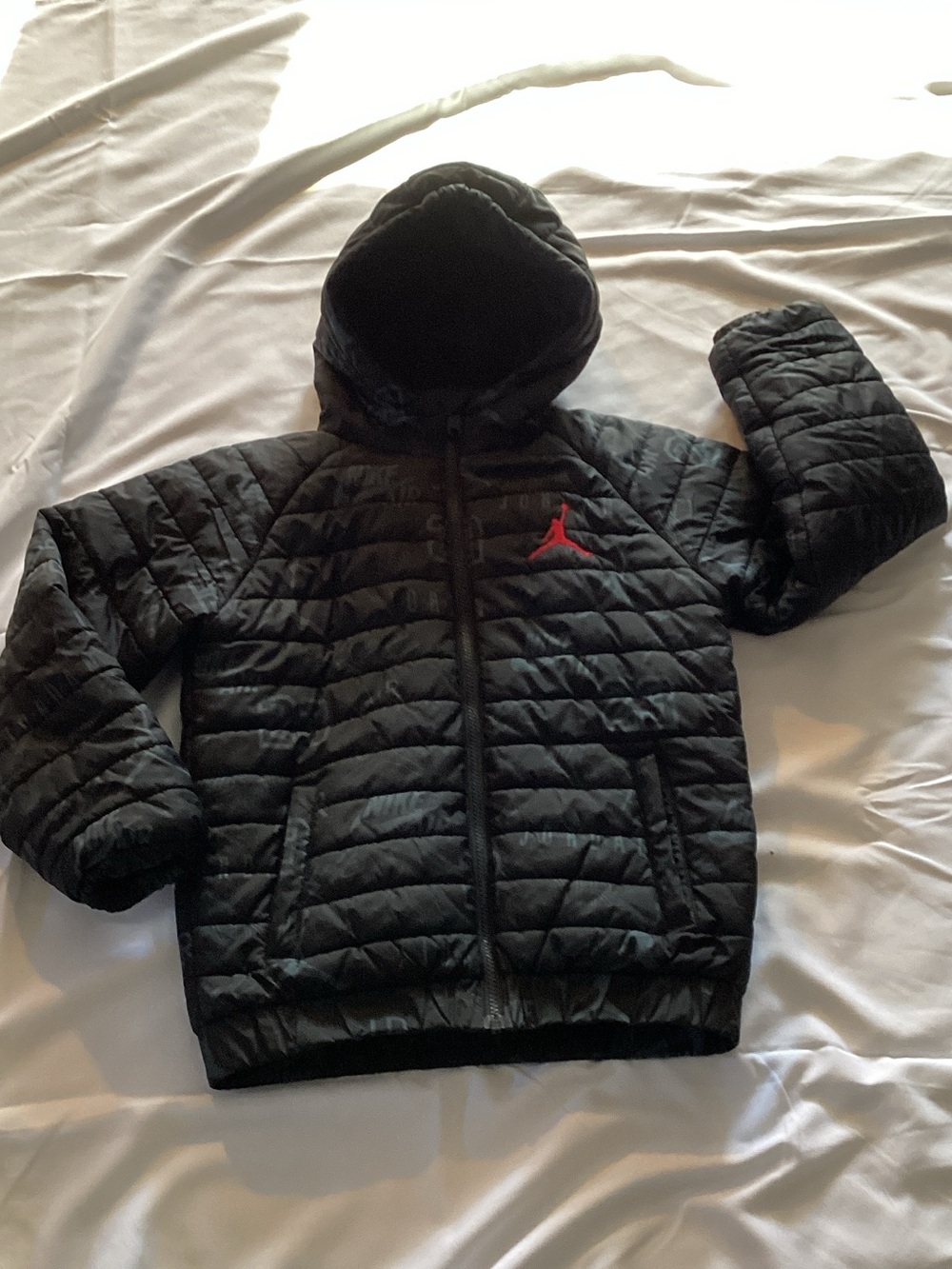 Jordan Black Hooded Puffer Jacket with Red Jumpman